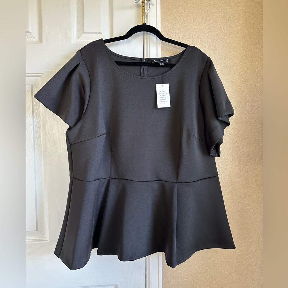 Eloquii Flare Sleeve Peplum Top, Size: 22, Color: Black